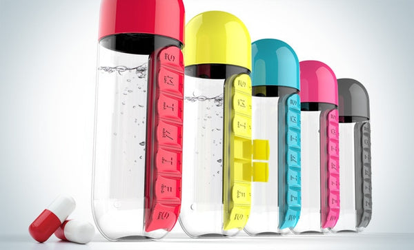 Water Bottle With Built-in Pill Organizer freeshipping - Travell To