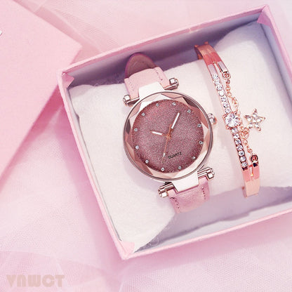 Leather Wrist Watch and Rhinestone Bracelet freeshipping - Travell To