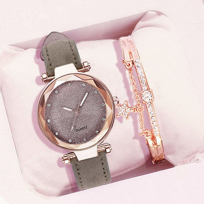 Leather Wrist Watch and Rhinestone Bracelet freeshipping - Travell To