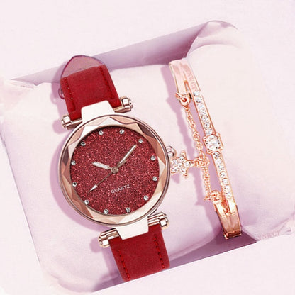 Leather Wrist Watch and Rhinestone Bracelet freeshipping - Travell To
