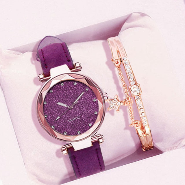 Leather Wrist Watch and Rhinestone Bracelet freeshipping - Travell To